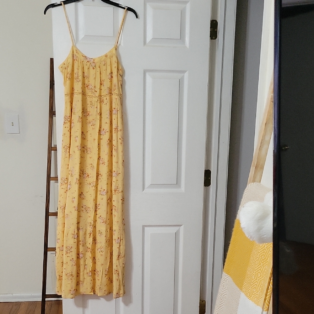 Pink Rose Yellow Spaghetti Strap Sundress